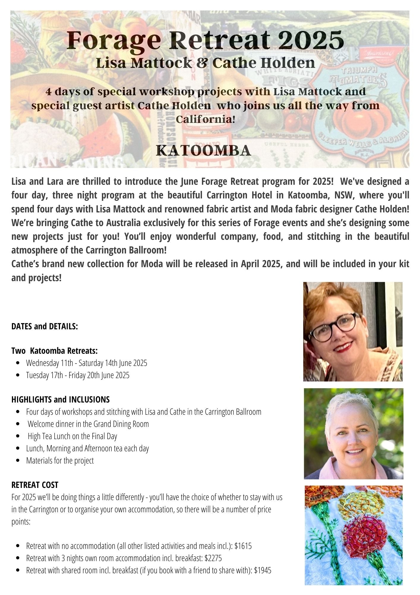 Forage Retreat Katoomba 2025 Deposit - Lisa Mattock & Cathe Holden - Group 2: 17-20 June