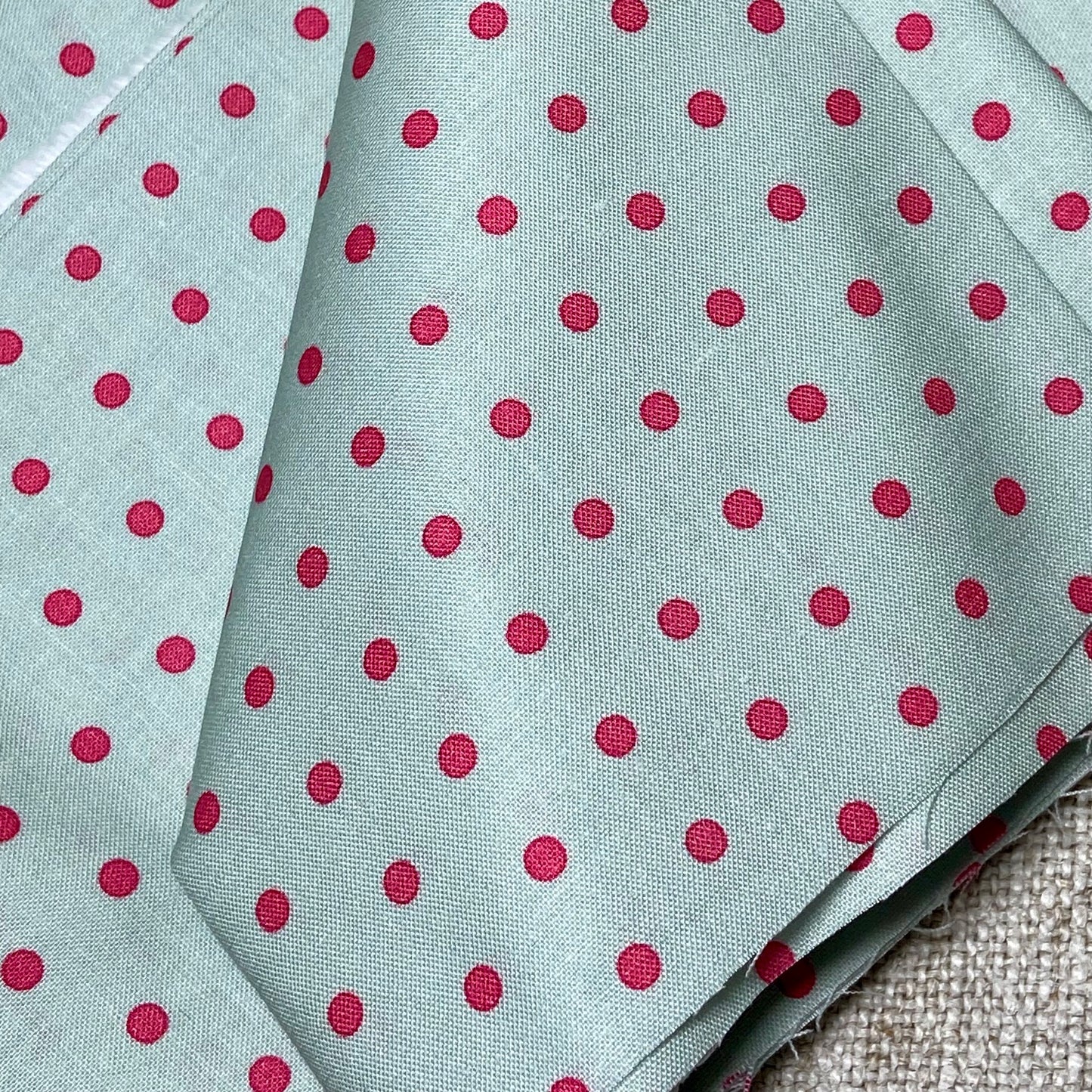 1 Meter Cuts - Mint Green/Hot Pink Spots